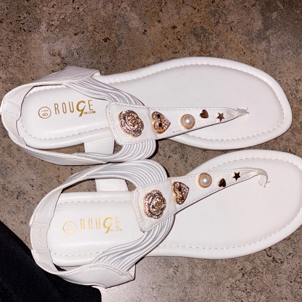 Rouge Helium Women's White and Gold Embellished Sandals
